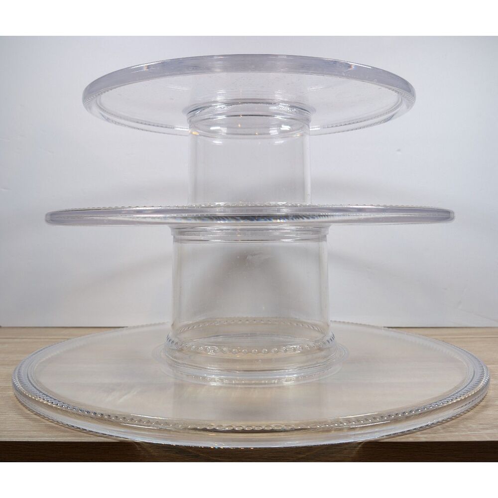 Clear Acrylic 3 Tier Serving Stand Tray Cupcake Display Beaded Edge 16"